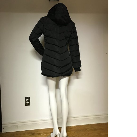 Black Long Coat Jacket Puffer Removable Hood Faux Fox Fur Fall Winter NWOT - Picture 3 of 6